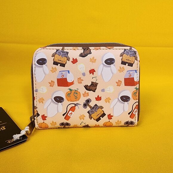 Loungefly Disney Pixar WALL-E & Eve Fall Autum Leaf Pumpkin Icons Zipper Wallet - Picture 13 of 13
